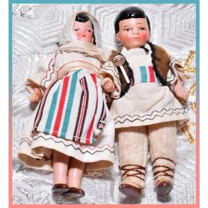 4” Hertwig German Miniature Doll Ethnic Romanian Painted Bisque Antique Couple